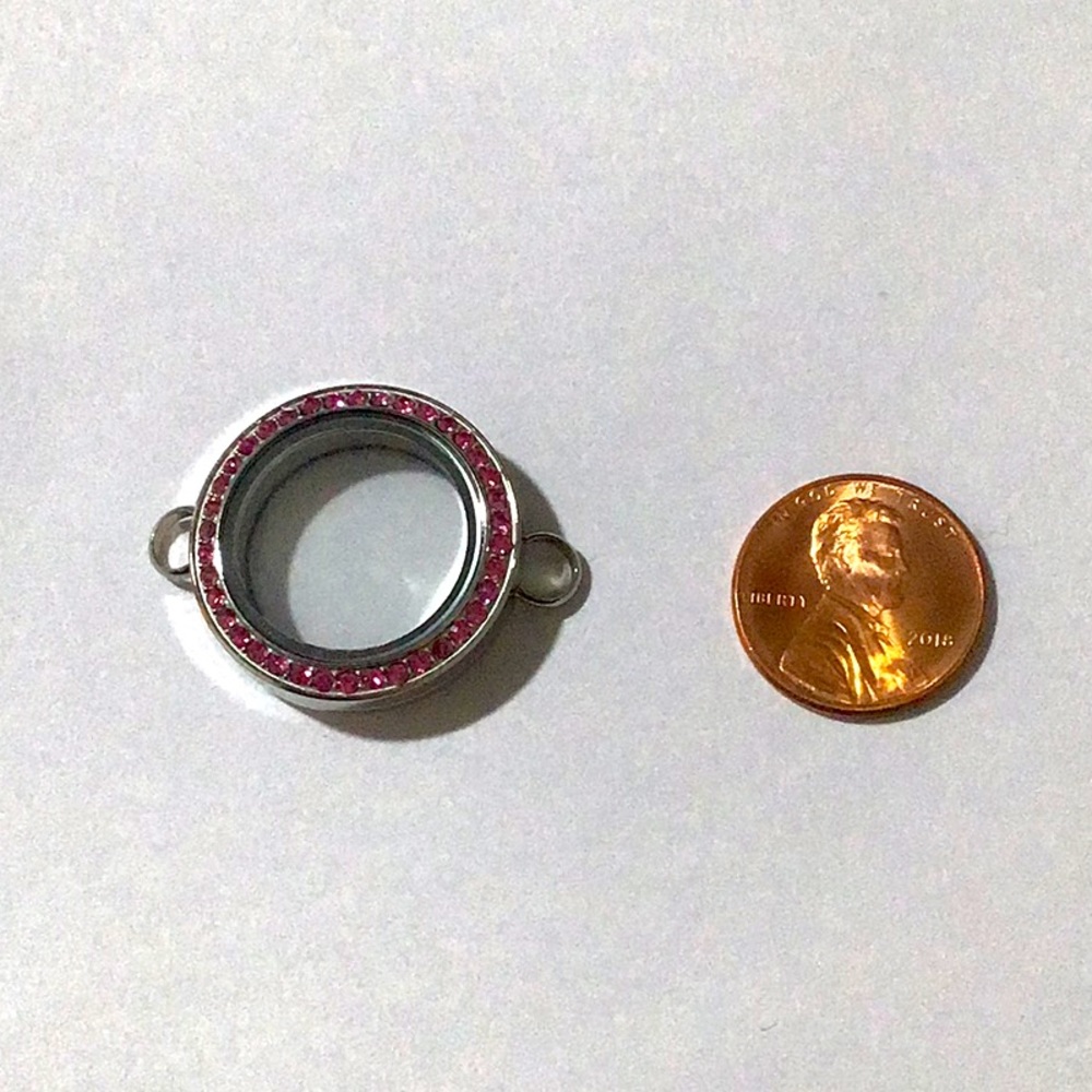 Medium silver link locket w/ pink crystals